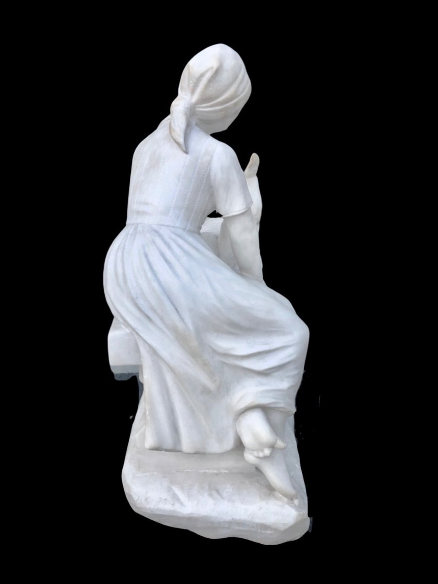 Sculpture In White Carrara Marble Depicting A Mother With Cherries In Her Mouth And Her Child. -photo-4