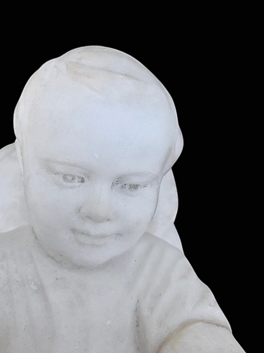 Sculpture In White Carrara Marble Depicting A Mother With Cherries In Her Mouth And Her Child. -photo-2