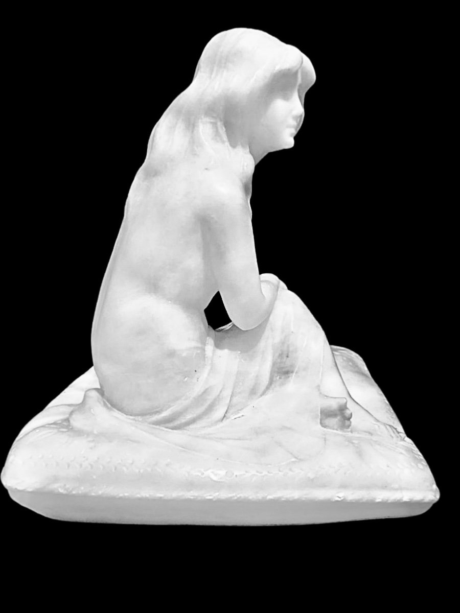 Sculpture En Marbre Représentant Un Nu Féminin Avec Voile Signée Eugenio Battiglia-photo-2