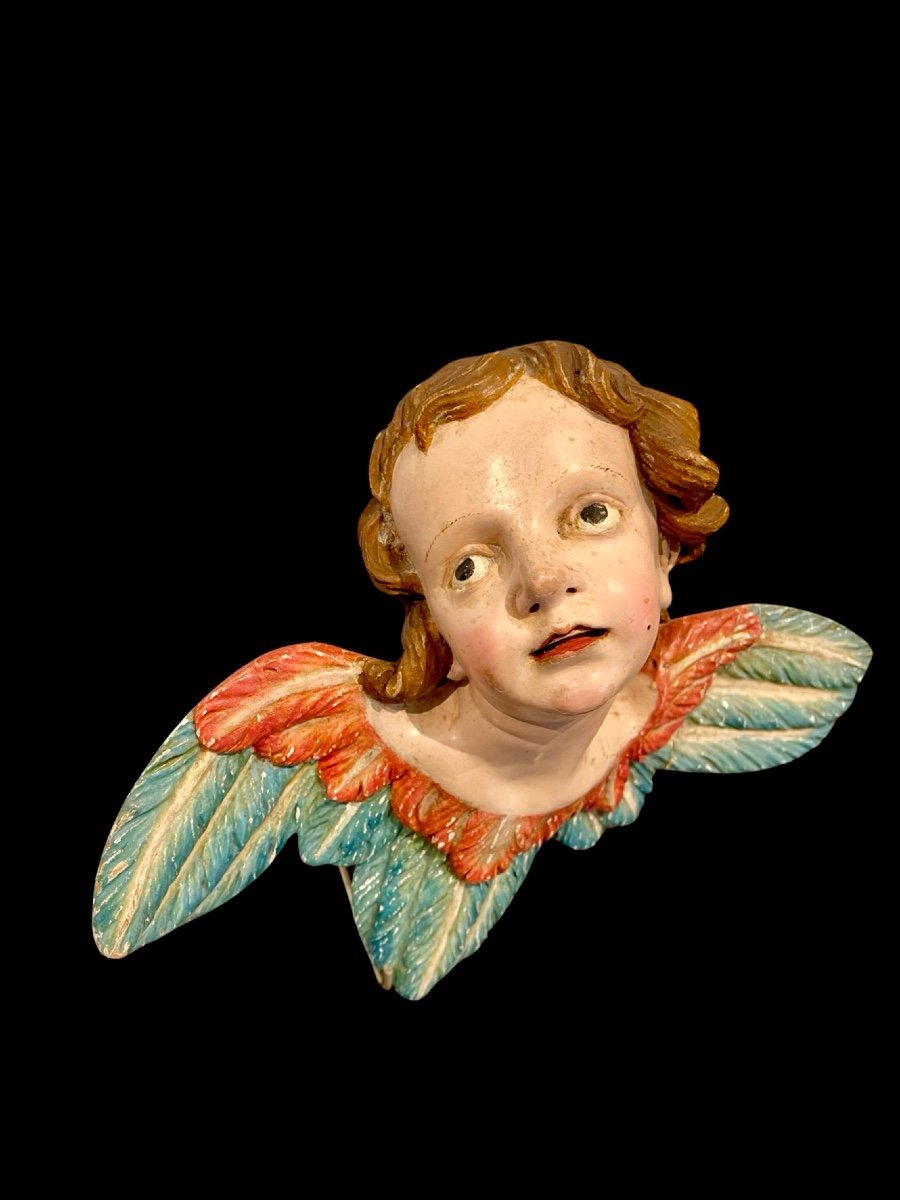 Carved And Painted Wooden Cherub Angel. Liguria. -photo-2