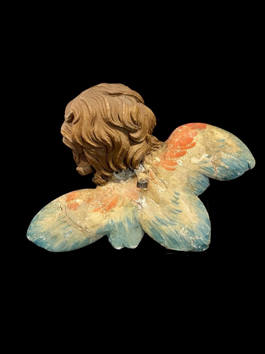 Carved And Painted Wooden Cherub Angel. Liguria. -photo-4