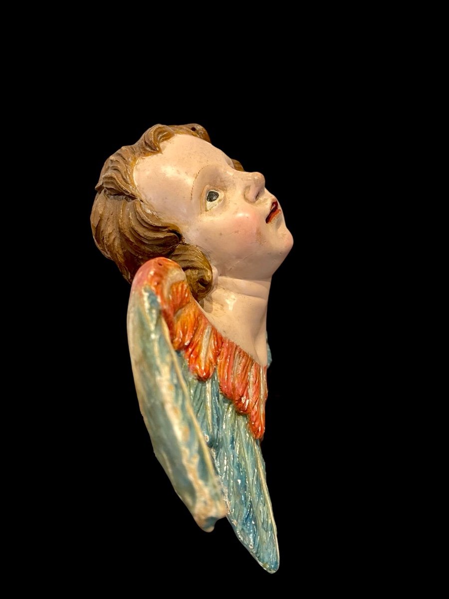 Carved And Painted Wooden Cherub Angel. Liguria. -photo-1