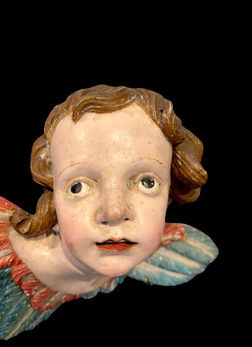 Carved And Painted Wooden Cherub Angel. Liguria. -photo-2