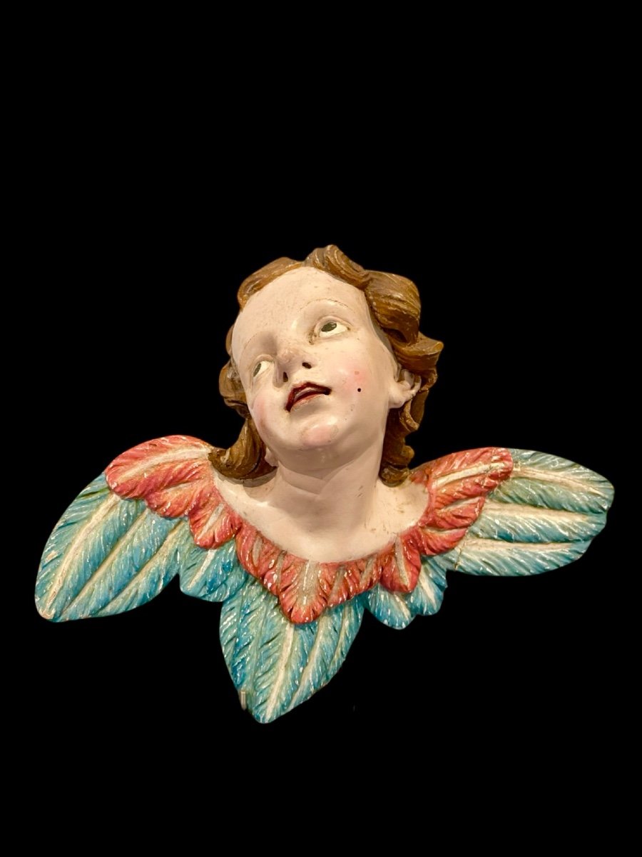 Carved And Painted Wooden Cherub Angel. Liguria. 