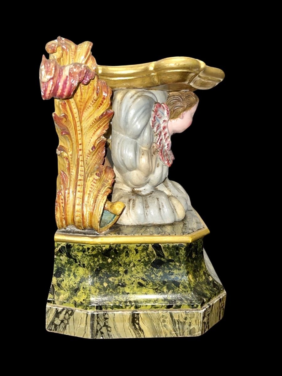 Socle De Statue En Bois Sculpté Et Peint. -photo-2