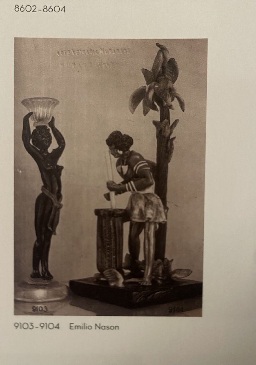 Bougeoir en verre soufflé à figure féminine néoclassique polychrome et feuille d'or.-photo-4