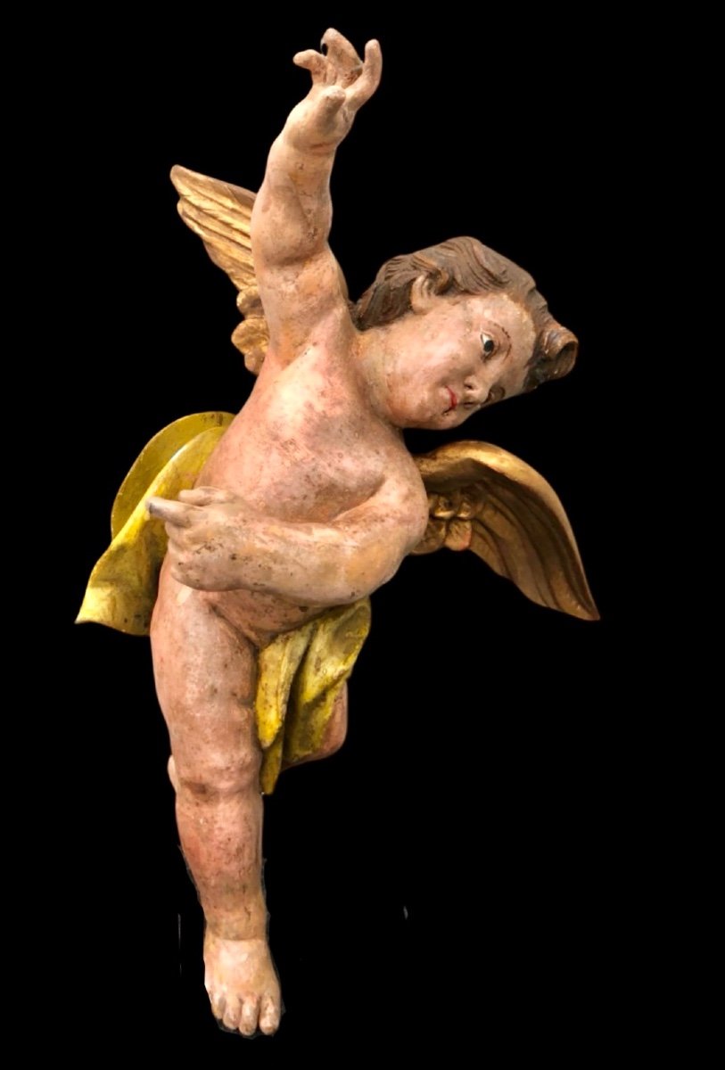 Polychrome Carved Wooden Sculpture Depicting An Angel With Spread Wings. Liguria. -photo-2