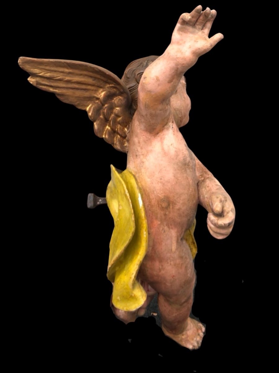 Polychrome Carved Wooden Sculpture Depicting An Angel With Spread Wings. Liguria. -photo-3