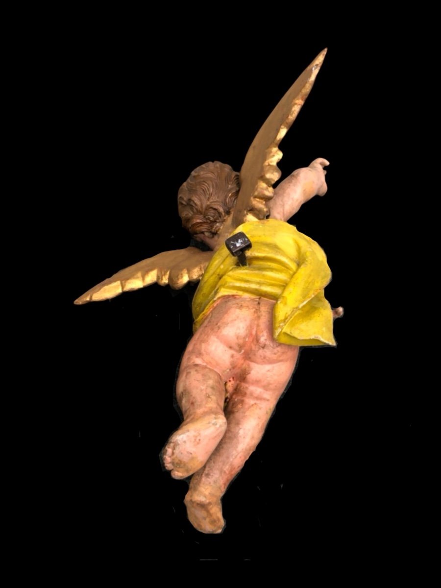 Polychrome Carved Wooden Sculpture Depicting An Angel With Spread Wings. Liguria. -photo-1