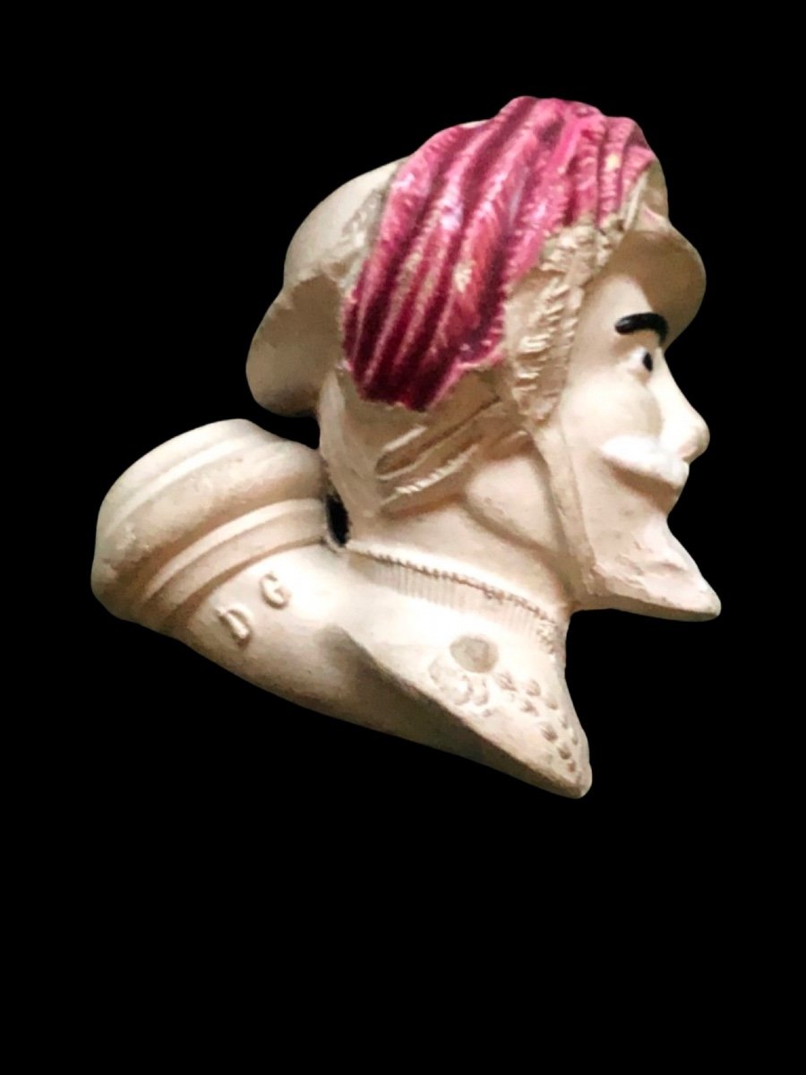 Terracotta Pipe Depicting The Head Of A Bersagliere Soldier. Dutel Gisclon Manufacture. France.-photo-3