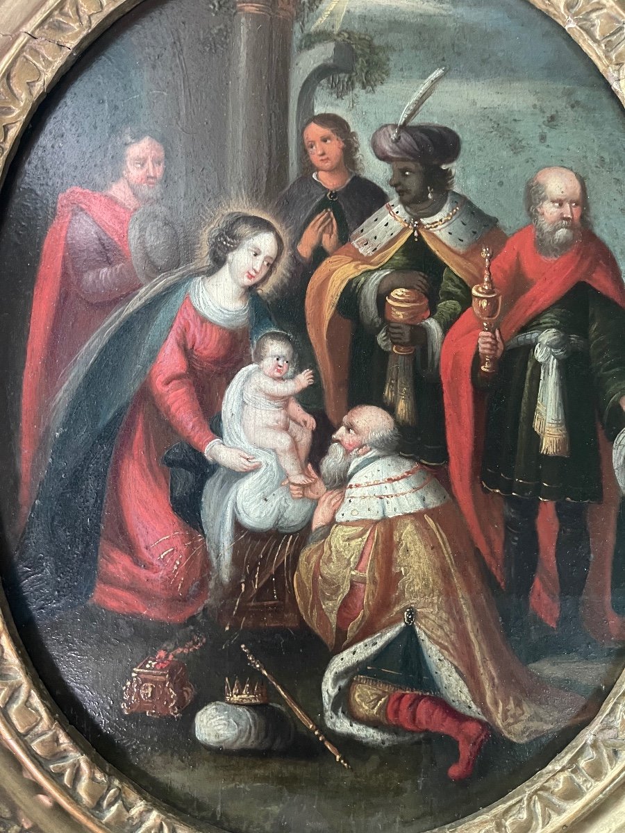 Flemish Oil Painting On Panel Depicting The Adoration Of The Magi. -photo-3