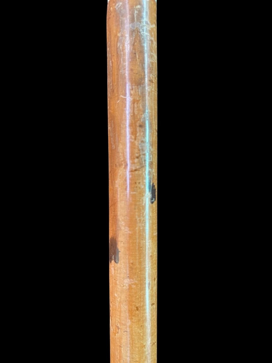 Bâton à Pommeau Globulaire En Ivoire Avec Serpent Entrelacé Gravé En Haut Relief-photo-2