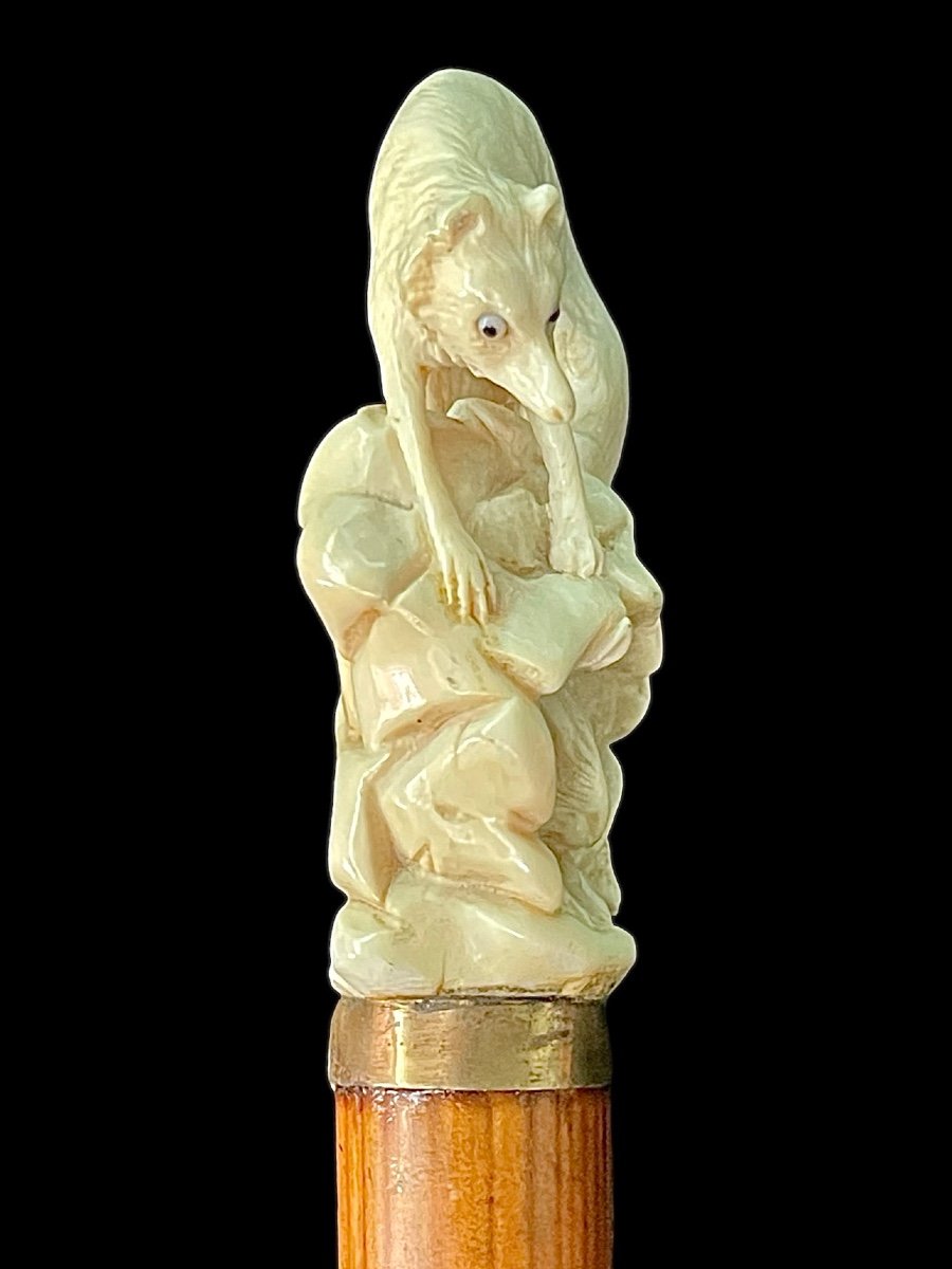 Stick With Ivory Knob Depicting A Wolf Hunting Prey Hidden In A Cave. -photo-4