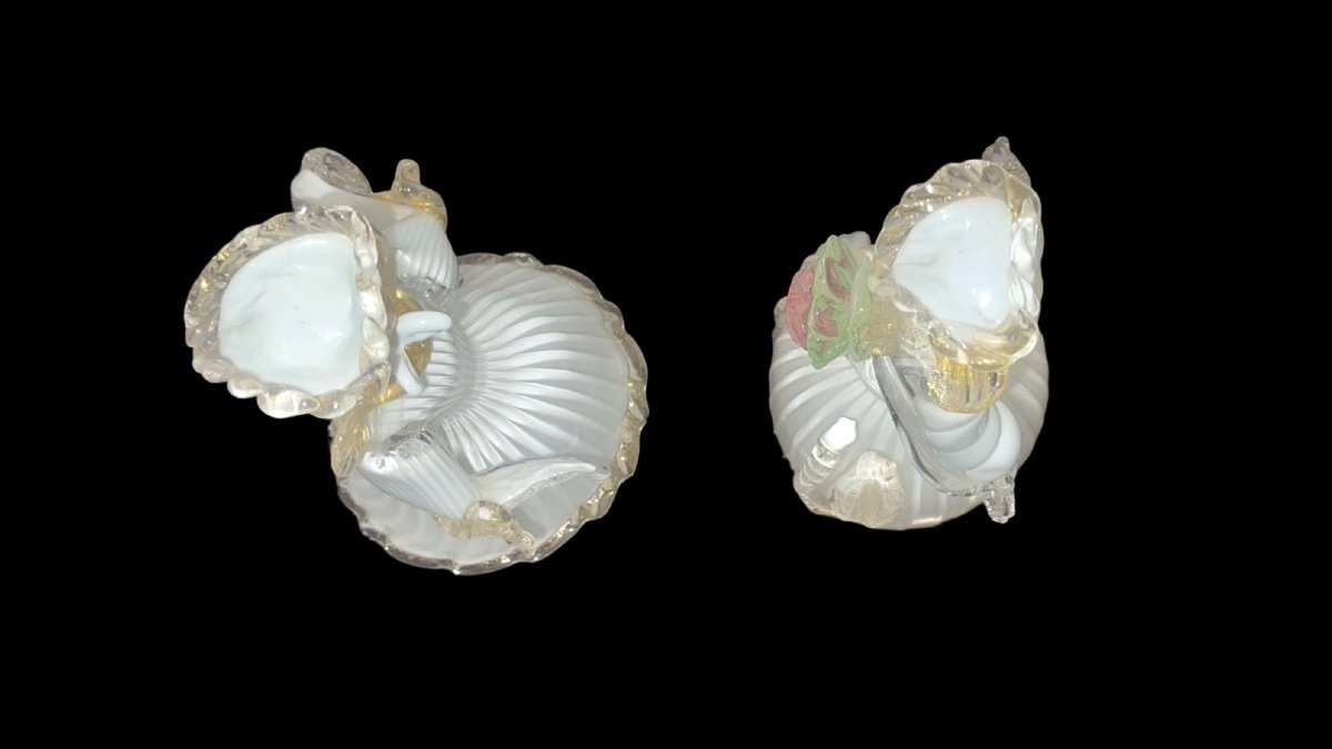 Couple Masculin Et Féminin - Masques En Verre Goldonien à La Feuille d'Or Et Au Lait.-photo-3