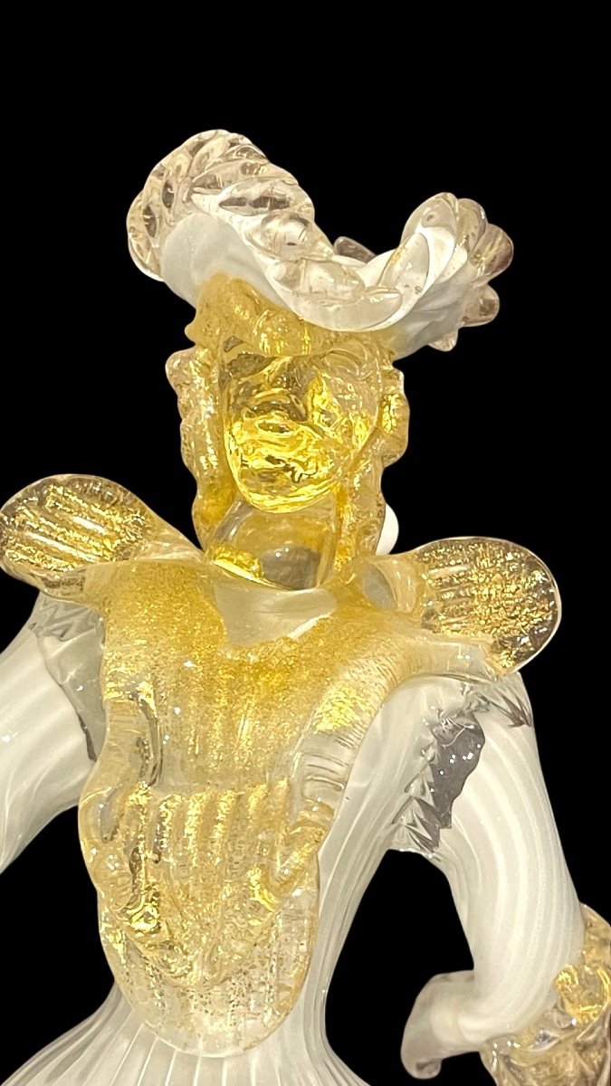 Couple Masculin Et Féminin - Masques En Verre Goldonien à La Feuille d'Or Et Au Lait.-photo-5
