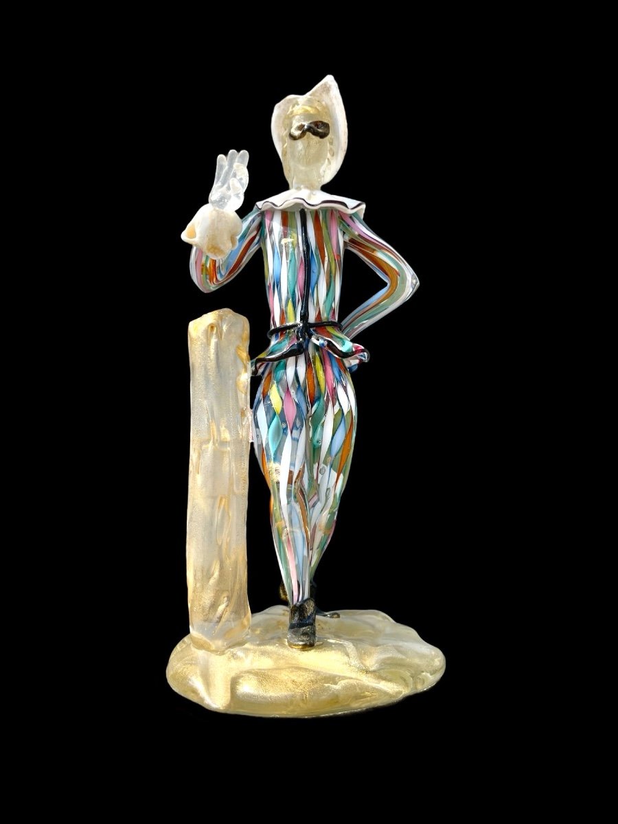 Sculpture En Verre 'arlequin' En Verre Lourd Avec Retortoli Zanfirico -photo-3