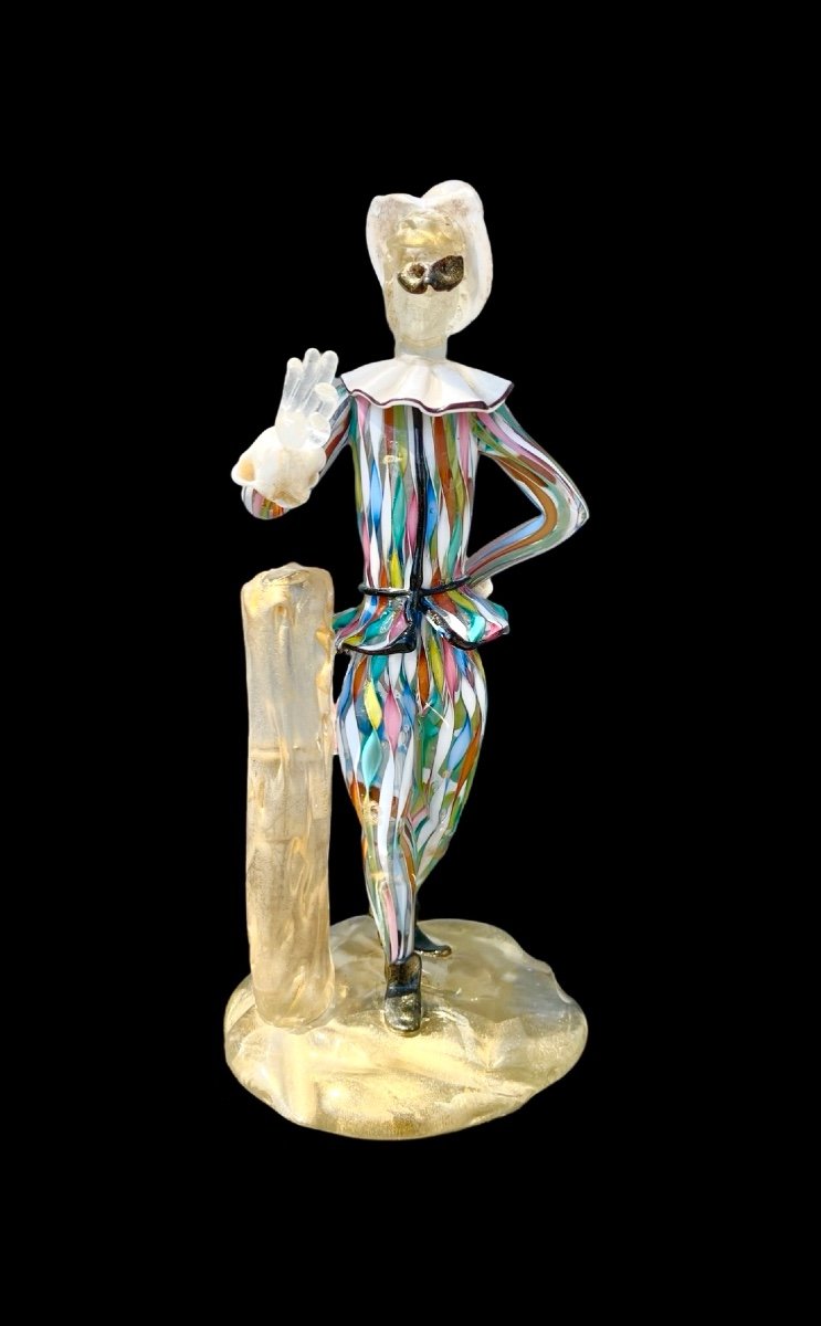 Sculpture En Verre 'arlequin' En Verre Lourd Avec Retortoli Zanfirico 