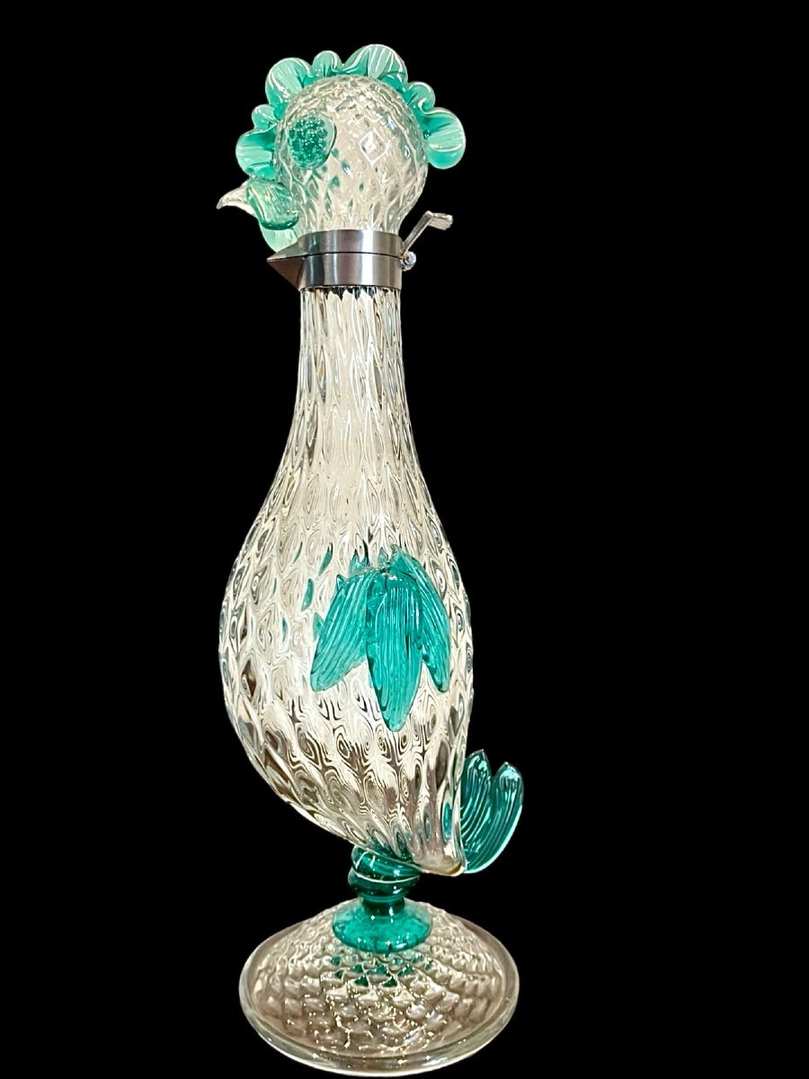 Bottle In Slightly Iridescent Aquamarine Balloton Glass. Flavio Poli For Seguso .murano-photo-2