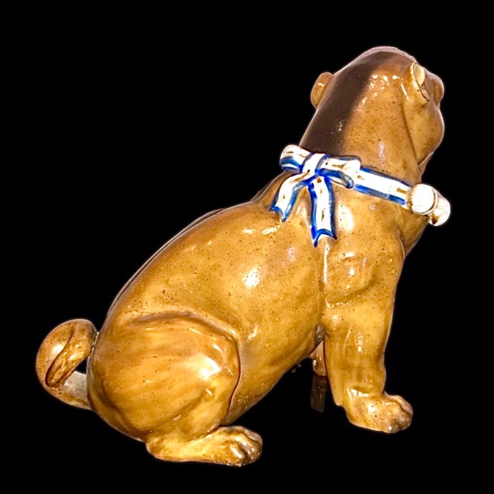 Polychrome Porcelain Pug Dog. Dresden Manufacture.-photo-3