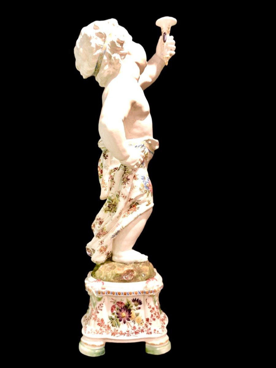 Pair Of Large Majolica Candlesticks With Polychrome Floral Decoration. Giovan Battista Viero -photo-4