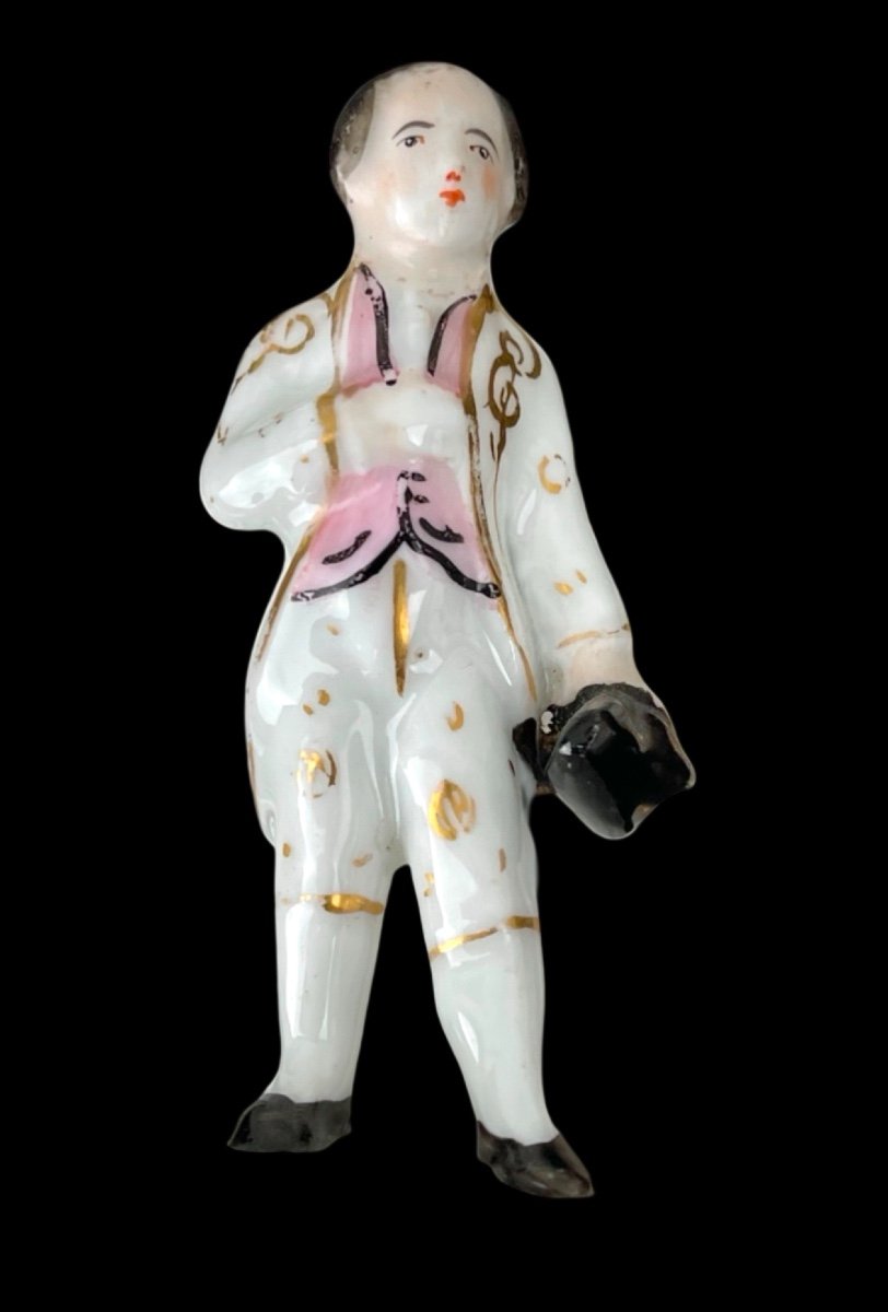 Porte Cure-dents En Porcelaine Polychrome à Figure Masculine -photo-3