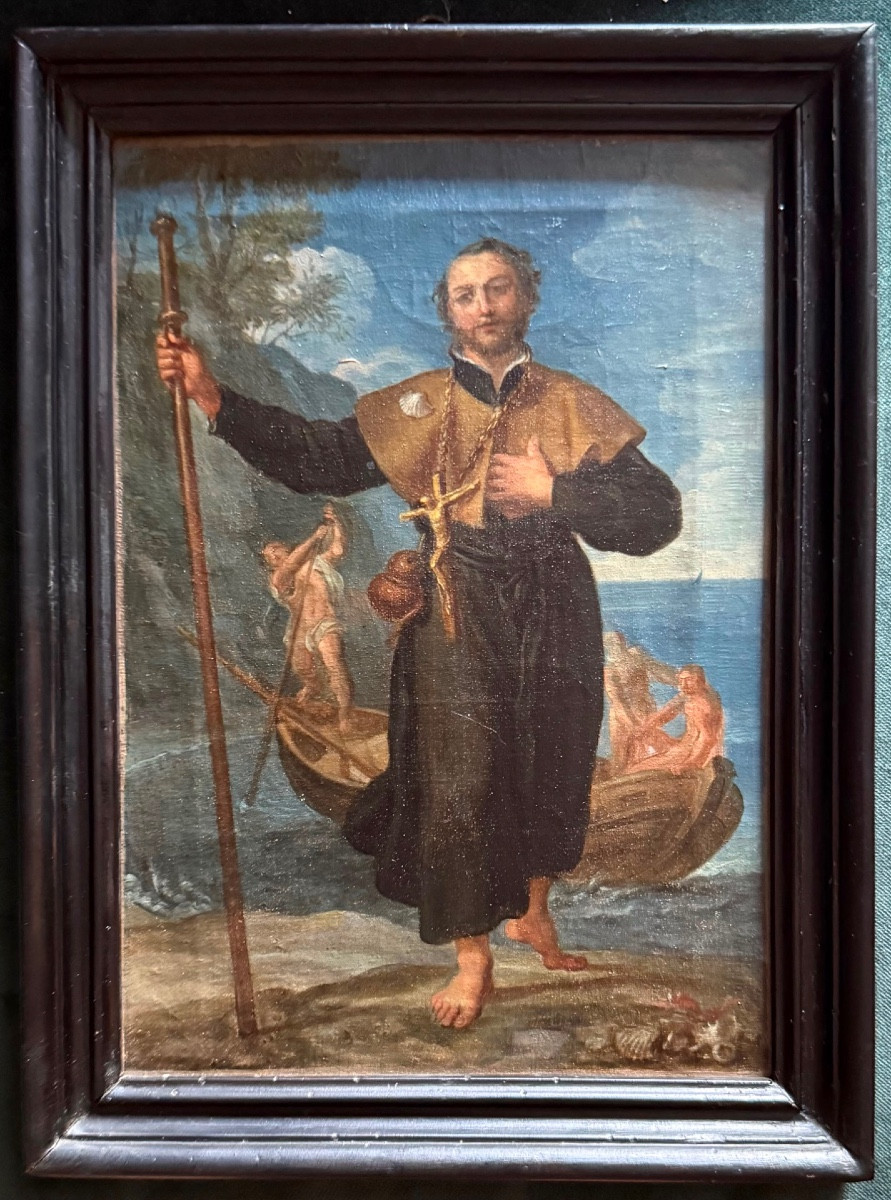 Oil Painting On Canvas Depicting Saint Rocco The Pilgrim. 