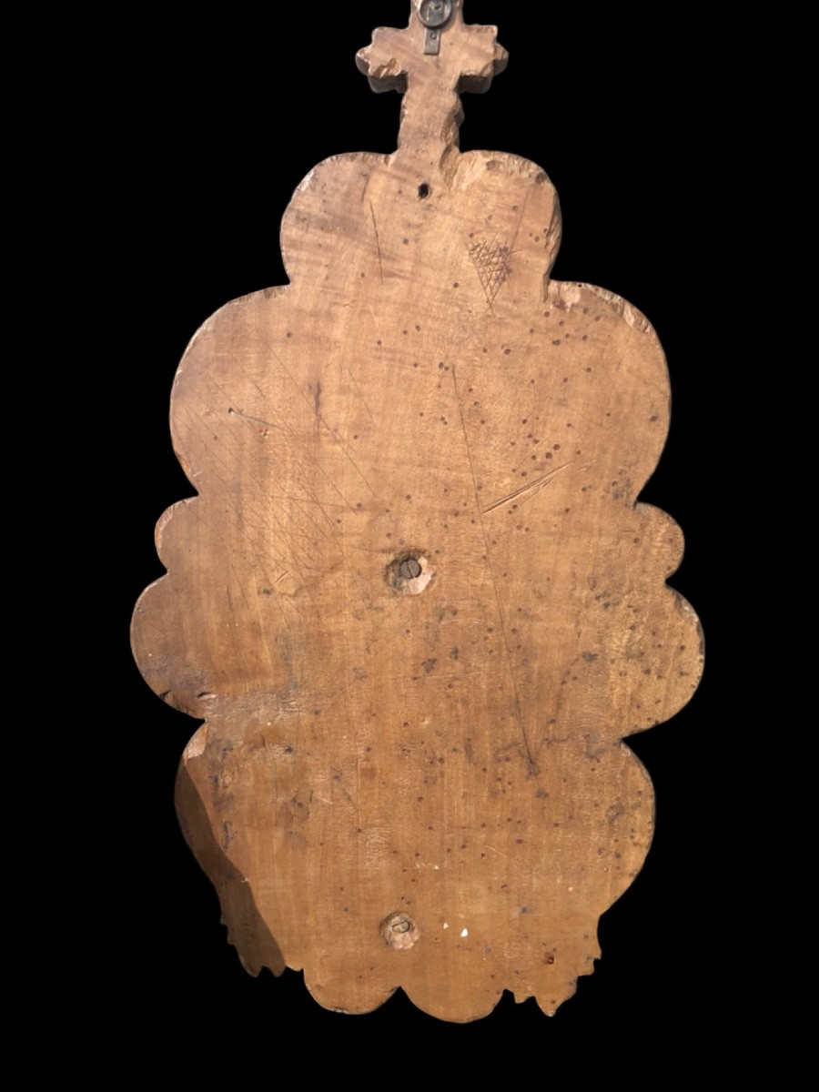 Wooden Holy Water Stoup Carved With Stylised Plant Motifs And Rocaille Scrolls. -photo-4