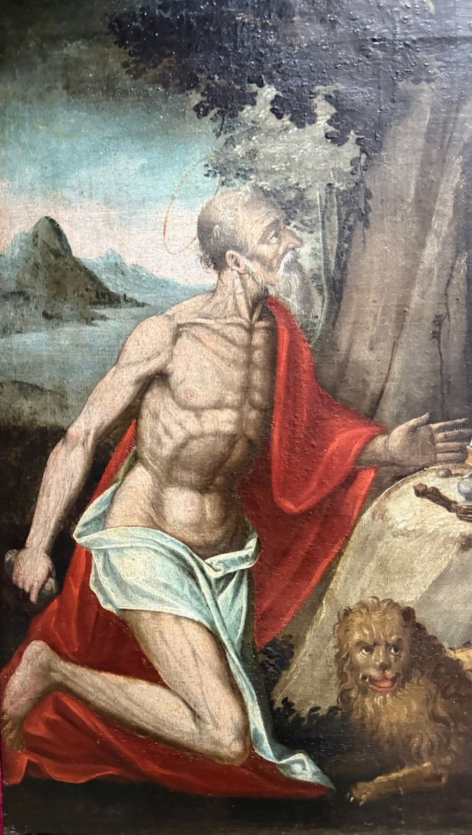 Oil On Canvas Depicting Saint Jerome Penitent. -photo-2