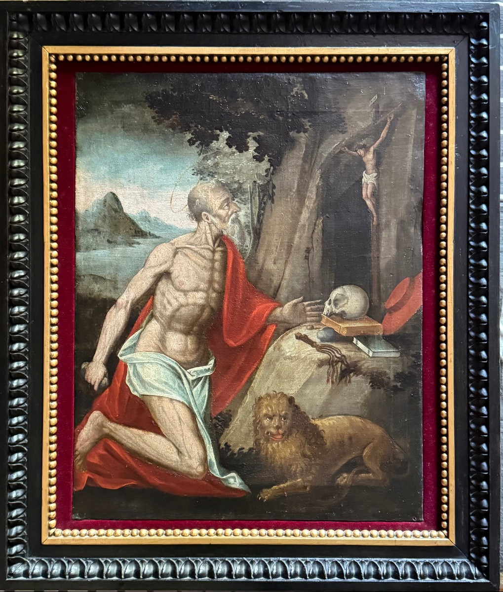 Oil On Canvas Depicting Saint Jerome Penitent. 