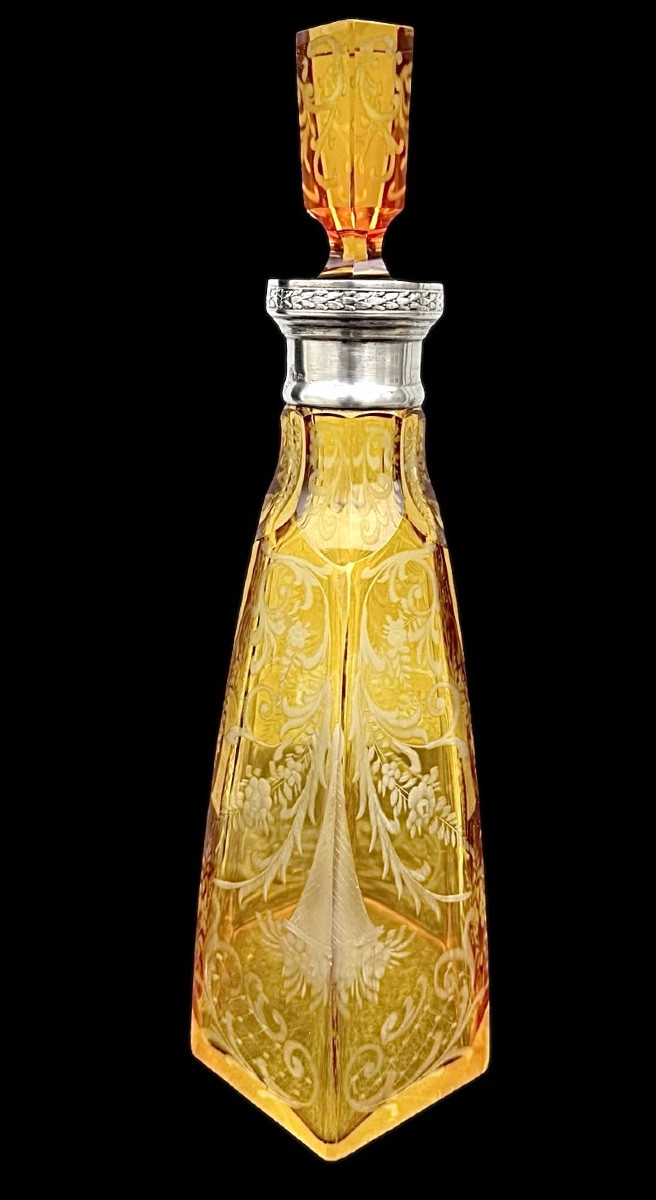 Hexagonal Crystal Bottle With Floral And Rocaille Motifs. Silver Neck With Italian Hallmark. -photo-4
