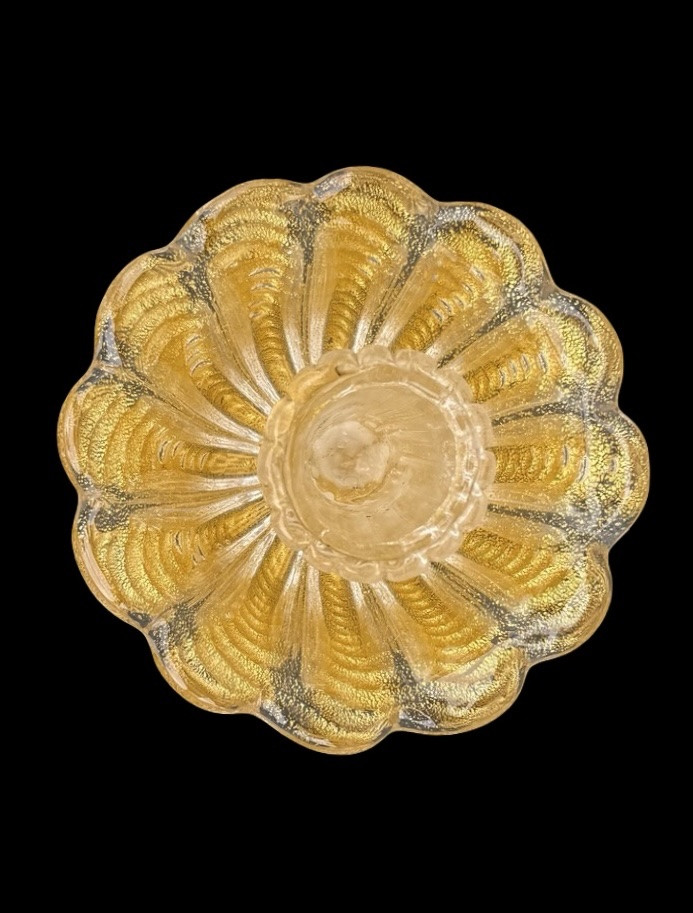 Bougeoir en verre épais avec base et coupe bordées d'or .Barovier &Toso.-photo-4