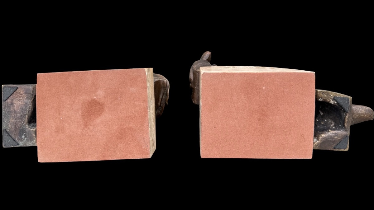 Paire de serre-livres en bronze représentant l'Aurore et le Crépuscule .-photo-4