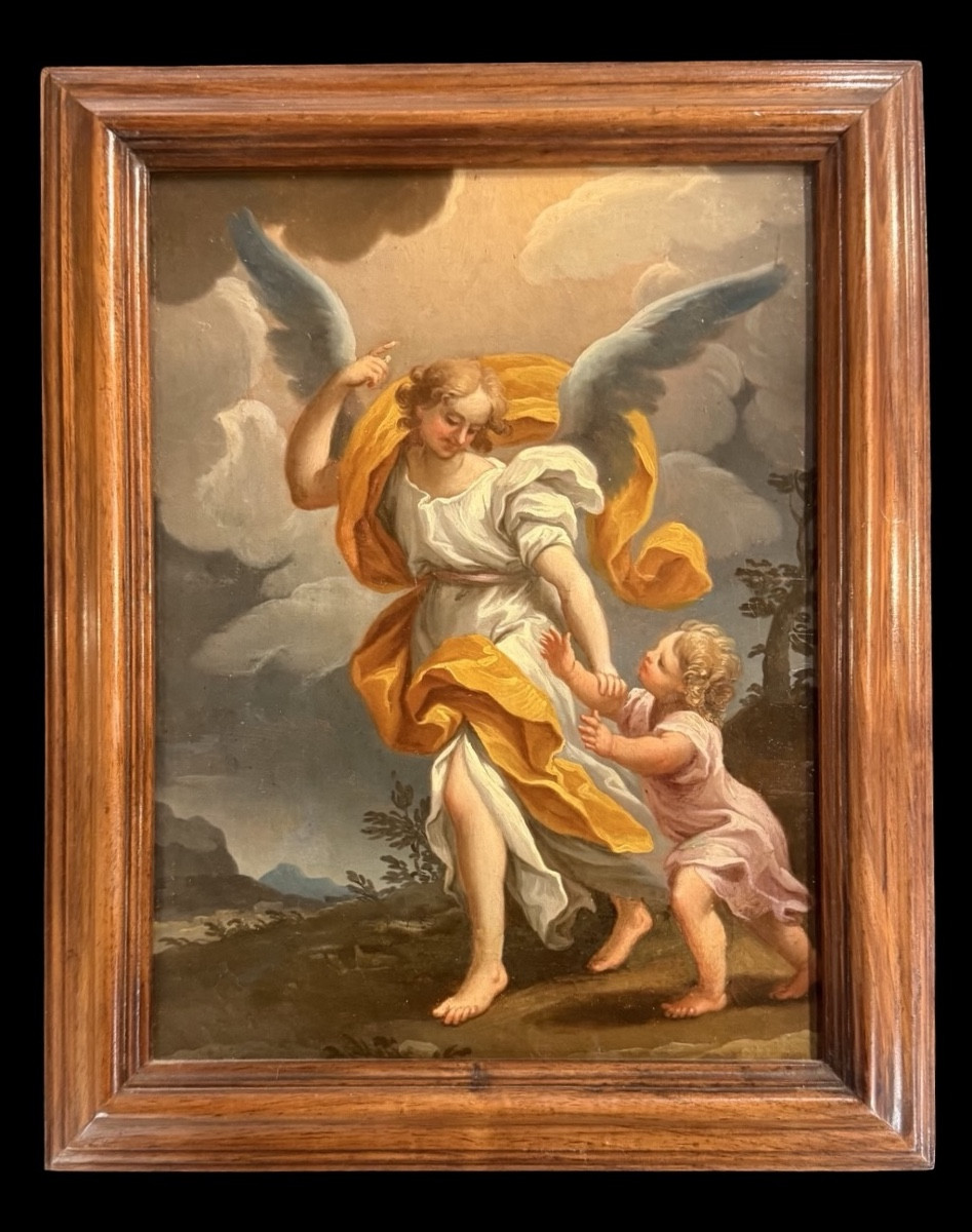 Oil On Canvas Depicting A Guardian Angel With A Child. (relined). By Pietro Da Cortona.