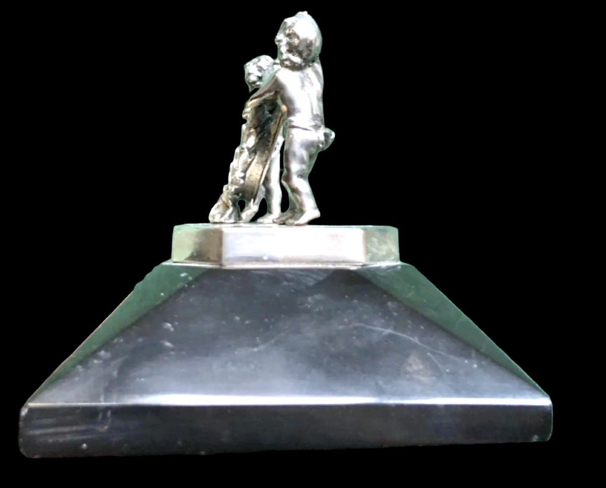 Solid Silver Paperweight With Two Cherubs Holding A Portrait Holder -photo-4