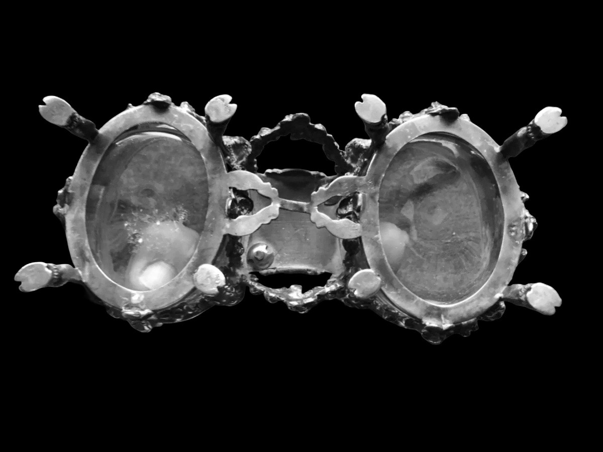 Solid Silver Double Salt Cellar With Glass Trays. Decorated With Satyr-head Masks,-photo-5