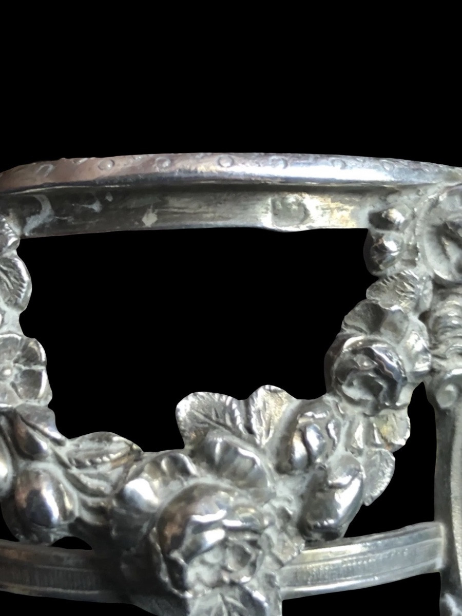 Solid Silver Double Salt Cellar With Glass Trays. Decorated With Satyr-head Masks,-photo-6