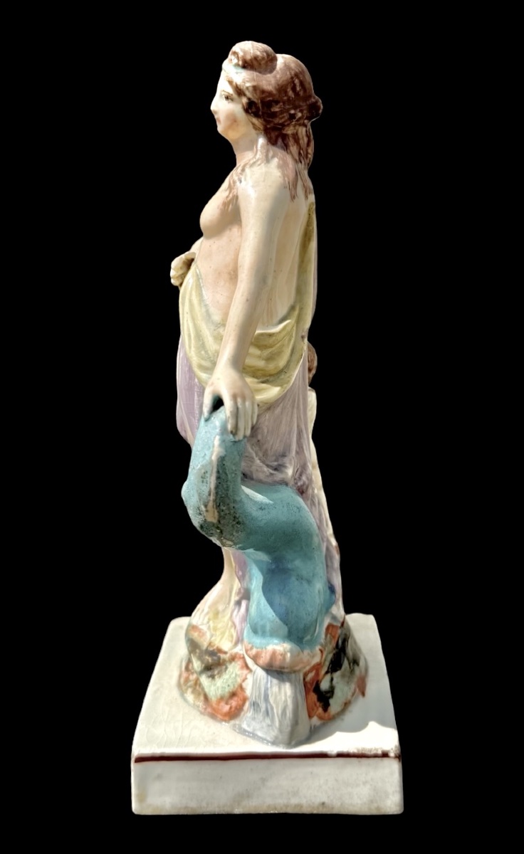 Polychrome Earthenware (pearlware) Figurine Of Venus With A Dolphin And A Cherub. England.-photo-2