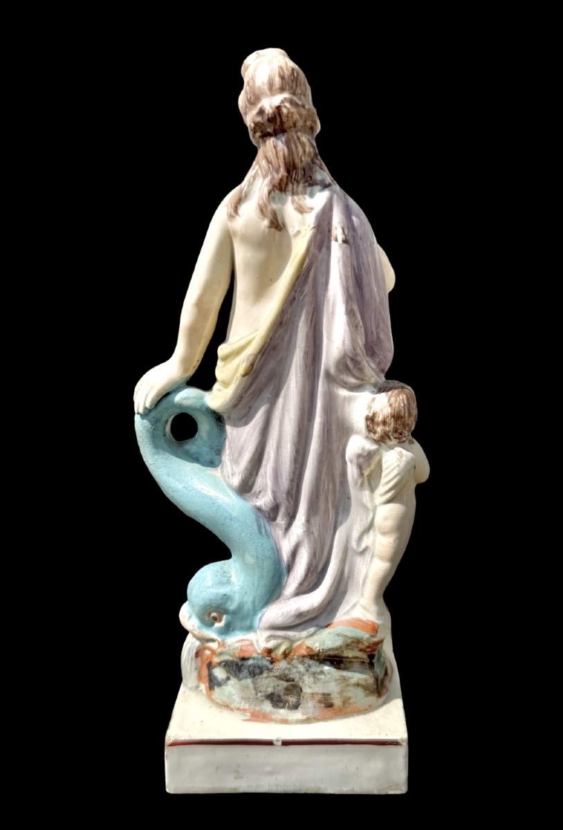 Polychrome Earthenware (pearlware) Figurine Of Venus With A Dolphin And A Cherub. England.-photo-3