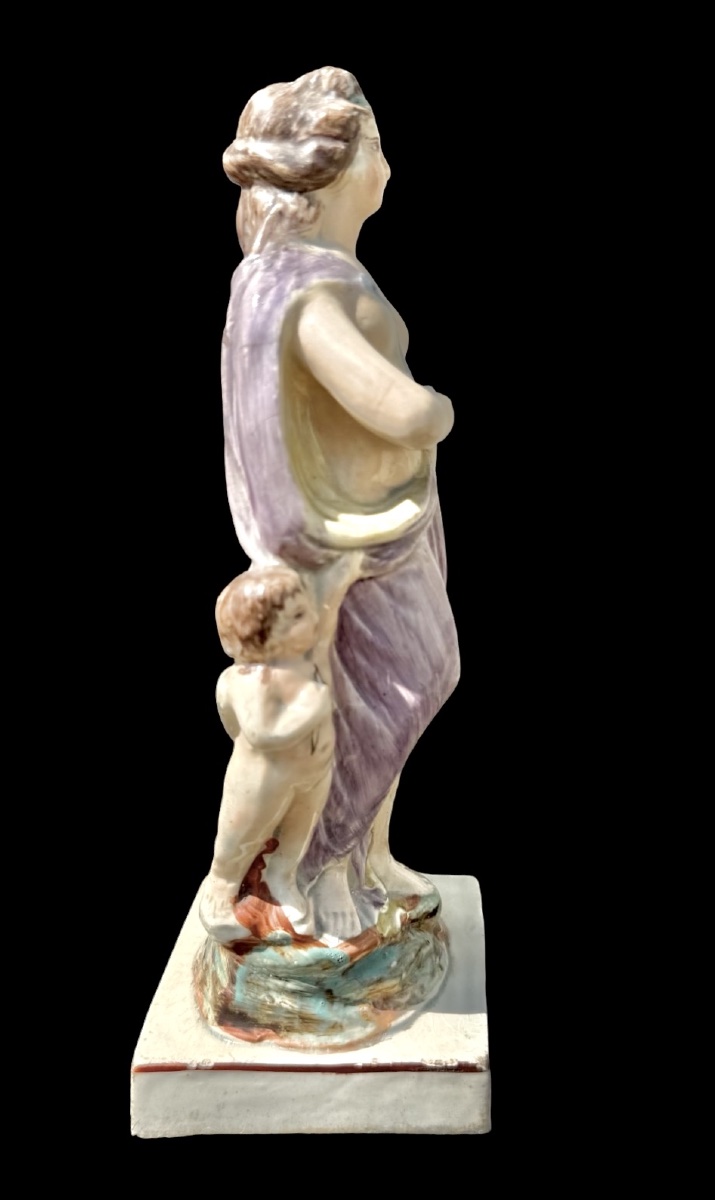 Polychrome Earthenware (pearlware) Figurine Of Venus With A Dolphin And A Cherub. England.-photo-4
