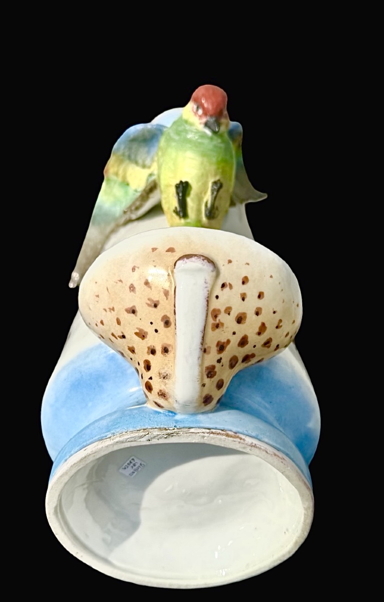 Porcelain Vase With An Applied Parrot And A Small Dish. Decorated With Insects And Butterflies.-photo-1
