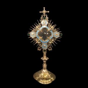 Monstrance In Solid Silver, Enamel And Semi-precious Stones 