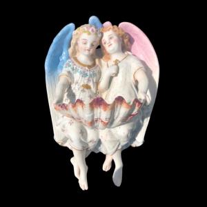 Stoup In Bisque Porcelain With Two Angels. 