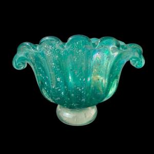 Vase In Heavy Iridescent Shell Glass With Silver Inclusions.barovier & Toso.murano.