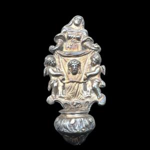 Embossed Silver Stoup Depicting Saint Veronica Showing The Cloth With The Face Of Christ. 