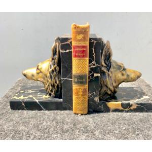 Pair Of Bronze And Marble Bookends Depicting Dog Heads. Signature: H Payen. France.