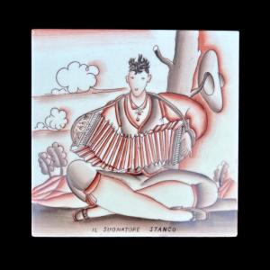 Earthenware Tile: The Tired Player.gio'ponti,ginori.