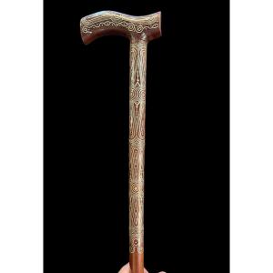 Rosewood Stick With Tau Handle With Geometric Decoration In Silver Nails (pique')