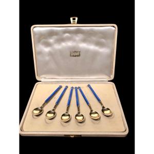 Set Of Teaspoons In Vermeille Silver And Enamel. Norway. High Purity Silver (925). 