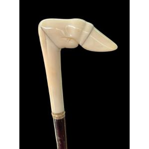 Stick With Ivory Side Handle In The Shape Of A Deer's Paw. 