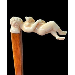 Stick With Ivory Handle Featuring An Erotic Subject With A Reclining Female Figure. 